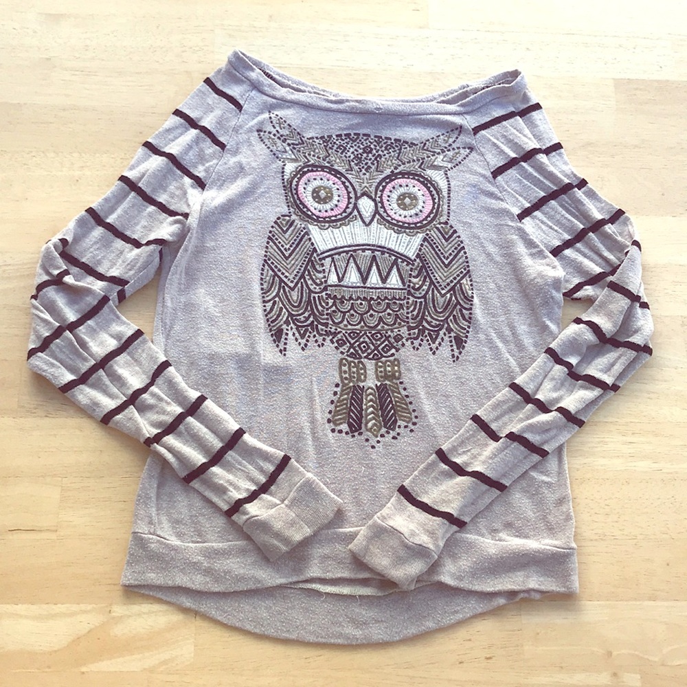 Women’s S Tan Owl Sweater Long sleeve with Stripes